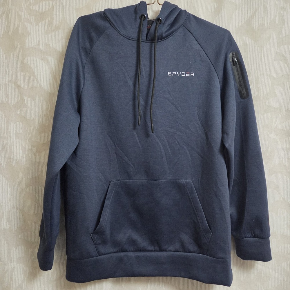 Spyder Active Men Navy Blue L Pullover Hoodie Sweatshirt Pocket Athletic Sport